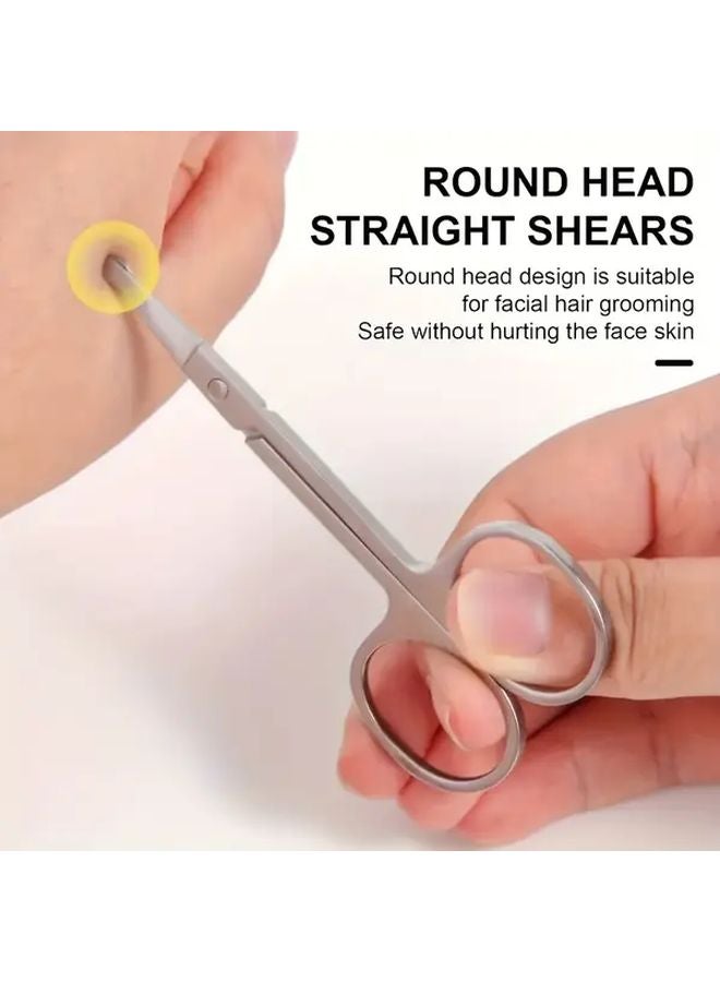 2pcs Stainless Steel Round Headed Eyebrow Nose Hair Trimming Scissors Silvery - Image 4
